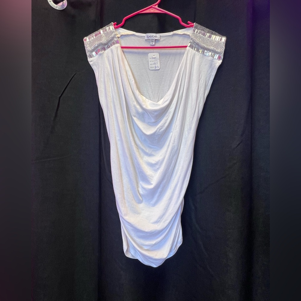 Bebe Ivory Draped top with Metallic Details